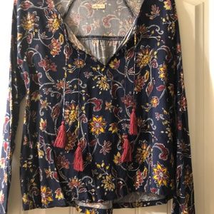 Paisley multi color top with fringe tassels